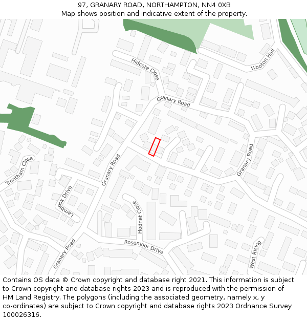 97, GRANARY ROAD, NORTHAMPTON, NN4 0XB: Location map and indicative extent of plot