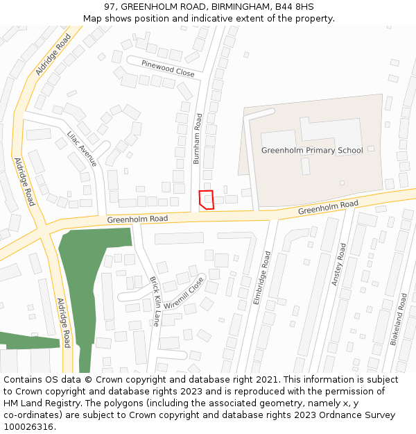 97, GREENHOLM ROAD, BIRMINGHAM, B44 8HS: Location map and indicative extent of plot