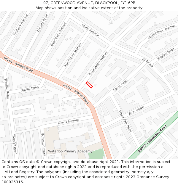97, GREENWOOD AVENUE, BLACKPOOL, FY1 6PR: Location map and indicative extent of plot