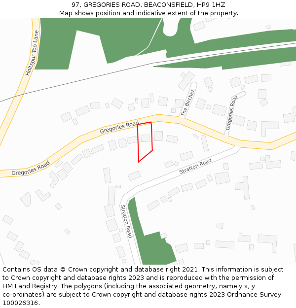 97, GREGORIES ROAD, BEACONSFIELD, HP9 1HZ: Location map and indicative extent of plot