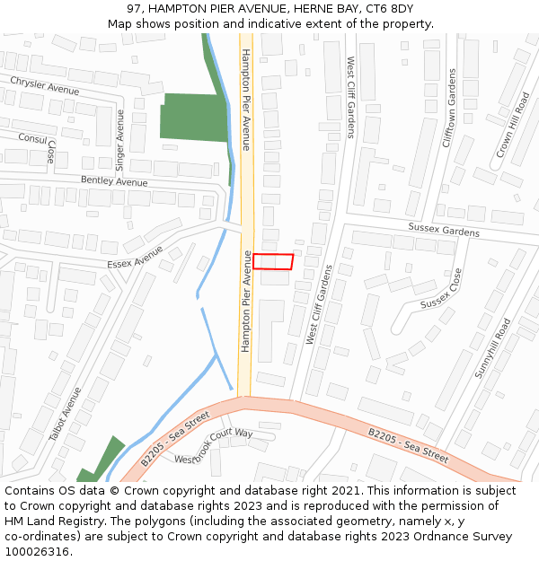 97, HAMPTON PIER AVENUE, HERNE BAY, CT6 8DY: Location map and indicative extent of plot