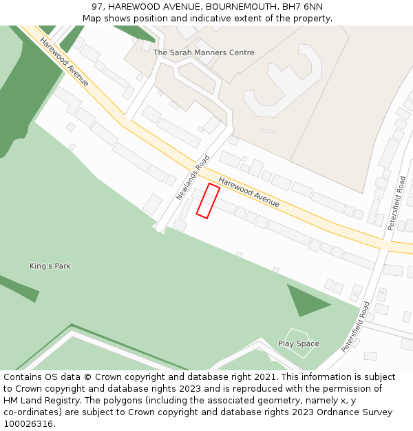 97, HAREWOOD AVENUE, BOURNEMOUTH, BH7 6NN: Location map and indicative extent of plot