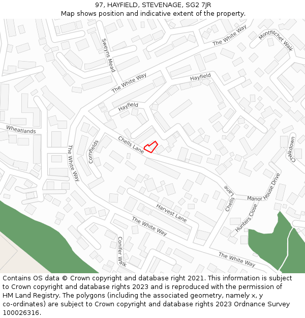 97, HAYFIELD, STEVENAGE, SG2 7JR: Location map and indicative extent of plot