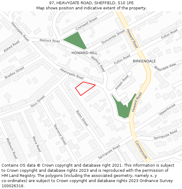 97, HEAVYGATE ROAD, SHEFFIELD, S10 1PE: Location map and indicative extent of plot