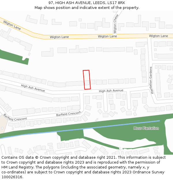 97, HIGH ASH AVENUE, LEEDS, LS17 8RX: Location map and indicative extent of plot