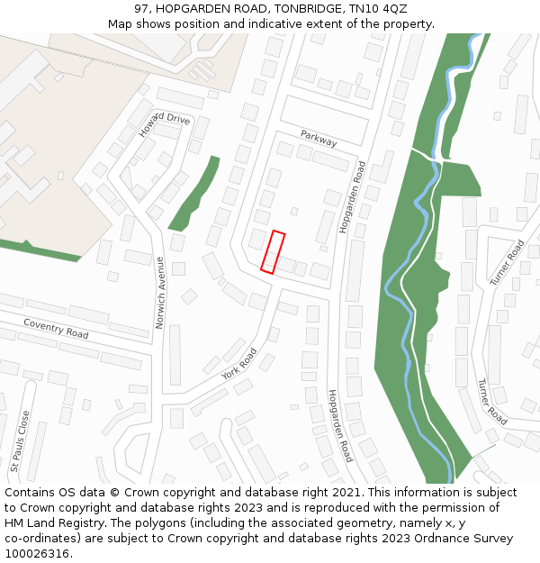 97, HOPGARDEN ROAD, TONBRIDGE, TN10 4QZ: Location map and indicative extent of plot
