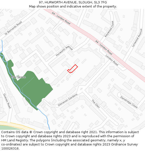 97, HURWORTH AVENUE, SLOUGH, SL3 7FG: Location map and indicative extent of plot