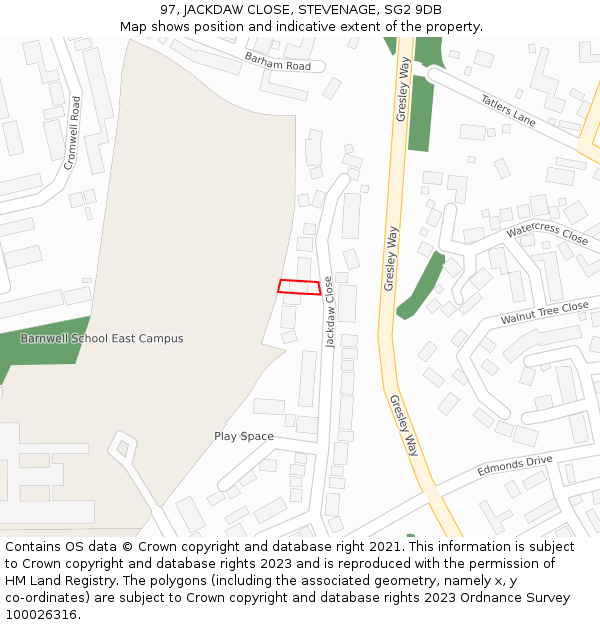 97, JACKDAW CLOSE, STEVENAGE, SG2 9DB: Location map and indicative extent of plot