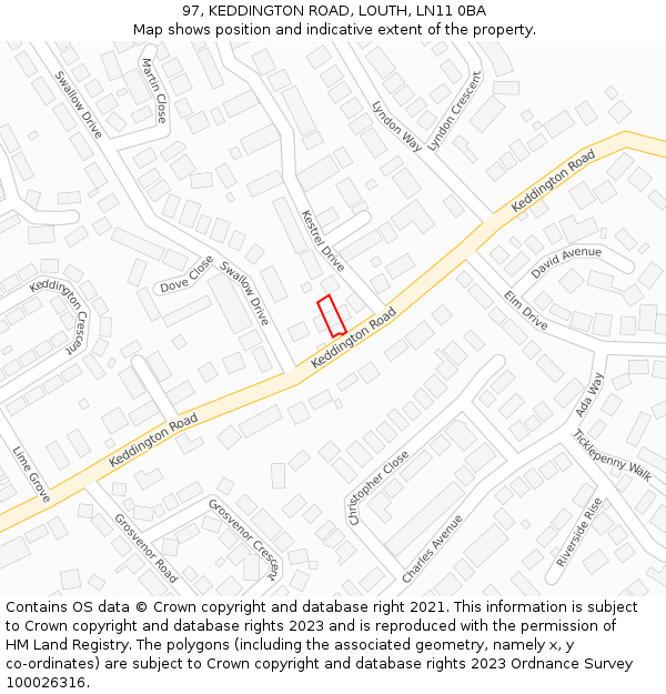 97, KEDDINGTON ROAD, LOUTH, LN11 0BA: Location map and indicative extent of plot