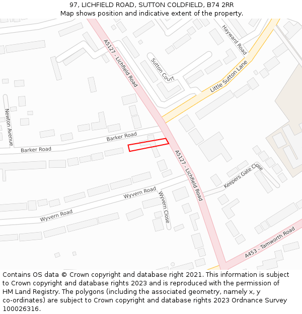 97, LICHFIELD ROAD, SUTTON COLDFIELD, B74 2RR: Location map and indicative extent of plot
