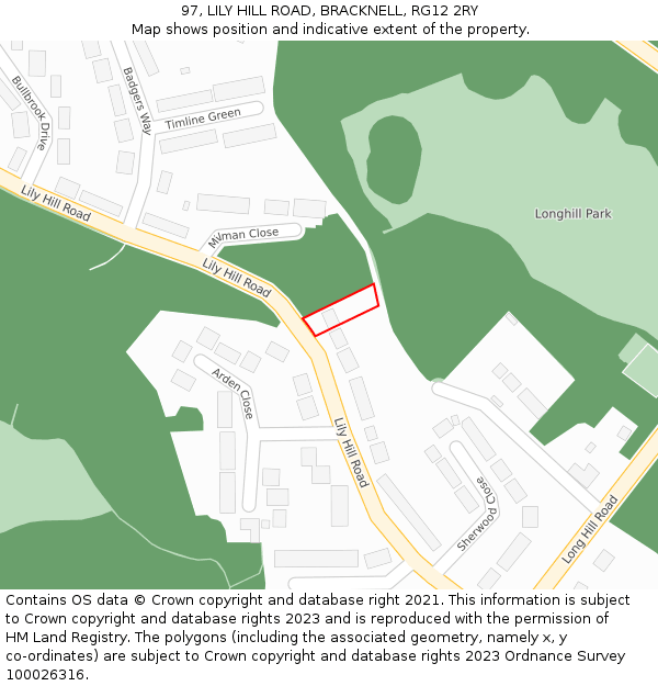 97, LILY HILL ROAD, BRACKNELL, RG12 2RY: Location map and indicative extent of plot