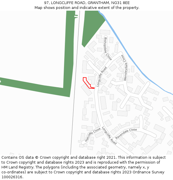 97, LONGCLIFFE ROAD, GRANTHAM, NG31 8EE: Location map and indicative extent of plot