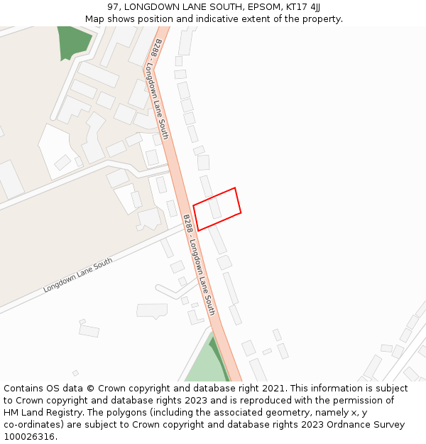 97, LONGDOWN LANE SOUTH, EPSOM, KT17 4JJ: Location map and indicative extent of plot