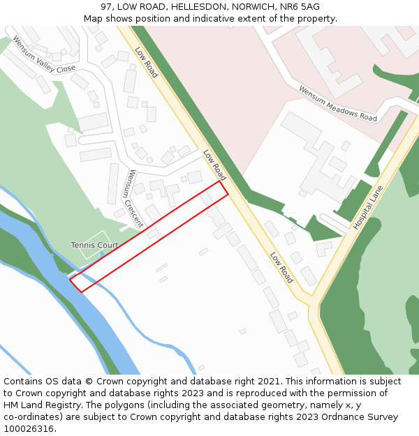 97, LOW ROAD, HELLESDON, NORWICH, NR6 5AG: Location map and indicative extent of plot