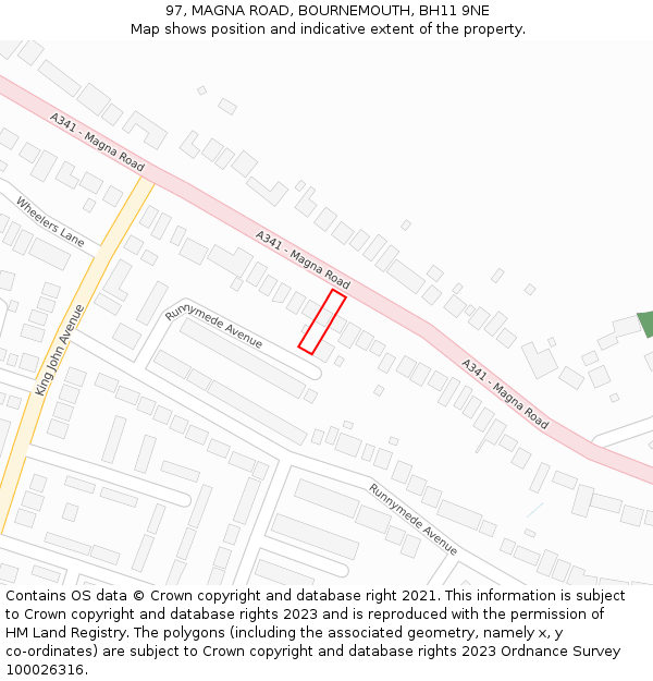 97, MAGNA ROAD, BOURNEMOUTH, BH11 9NE: Location map and indicative extent of plot