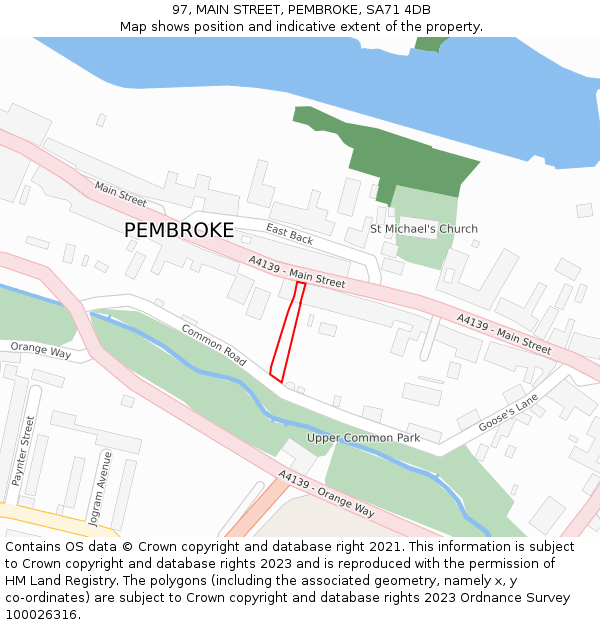 97, MAIN STREET, PEMBROKE, SA71 4DB: Location map and indicative extent of plot