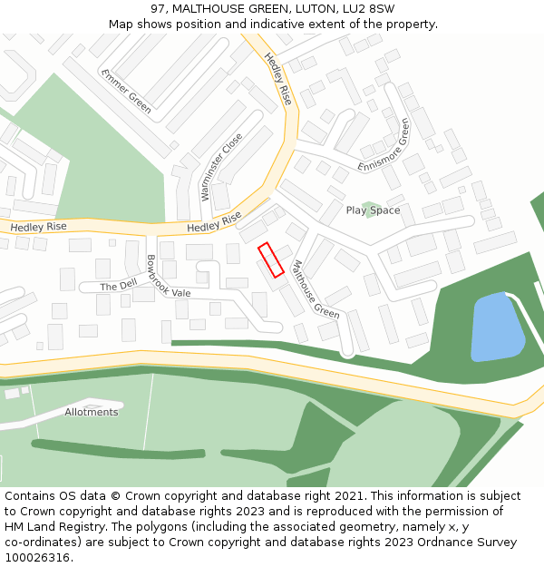 97, MALTHOUSE GREEN, LUTON, LU2 8SW: Location map and indicative extent of plot