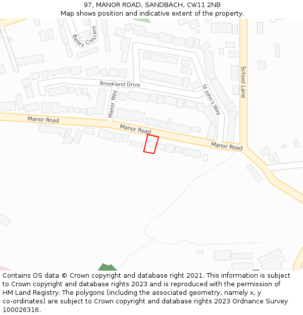 97, MANOR ROAD, SANDBACH, CW11 2NB: Location map and indicative extent of plot