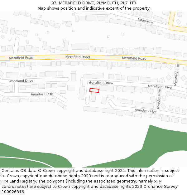 97, MERAFIELD DRIVE, PLYMOUTH, PL7 1TR: Location map and indicative extent of plot