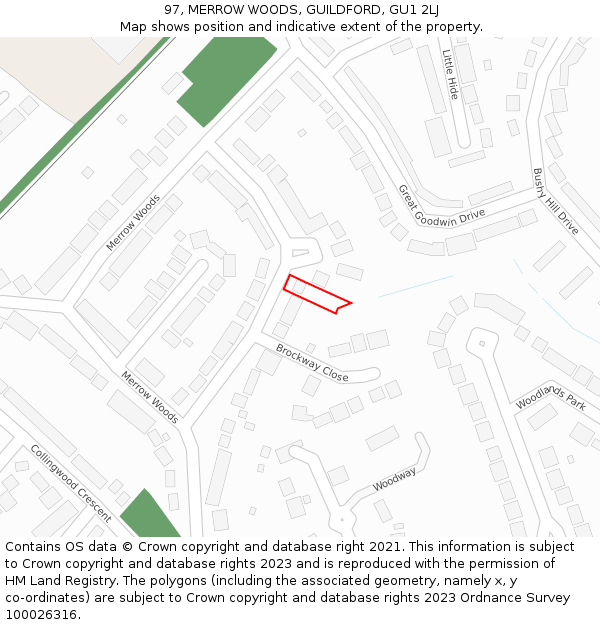 97, MERROW WOODS, GUILDFORD, GU1 2LJ: Location map and indicative extent of plot