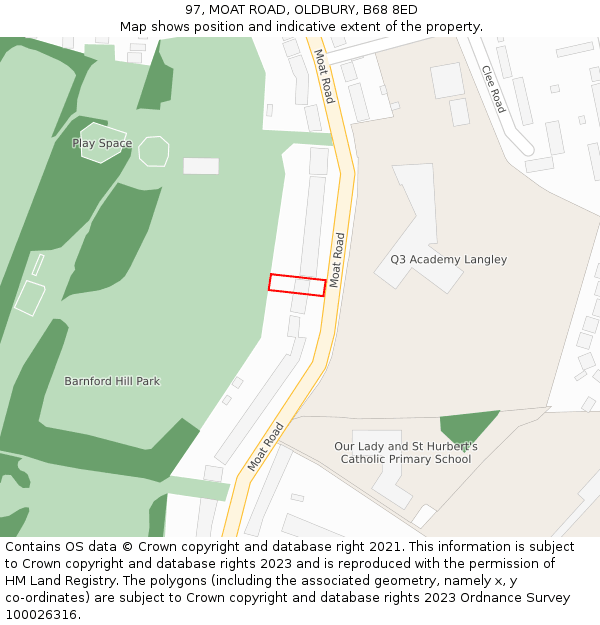 97, MOAT ROAD, OLDBURY, B68 8ED: Location map and indicative extent of plot