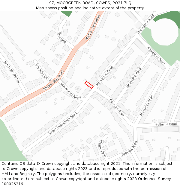 97, MOORGREEN ROAD, COWES, PO31 7LQ: Location map and indicative extent of plot