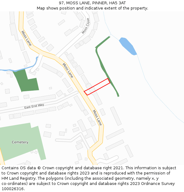 97, MOSS LANE, PINNER, HA5 3AT: Location map and indicative extent of plot