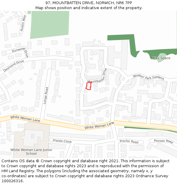 97, MOUNTBATTEN DRIVE, NORWICH, NR6 7PP: Location map and indicative extent of plot