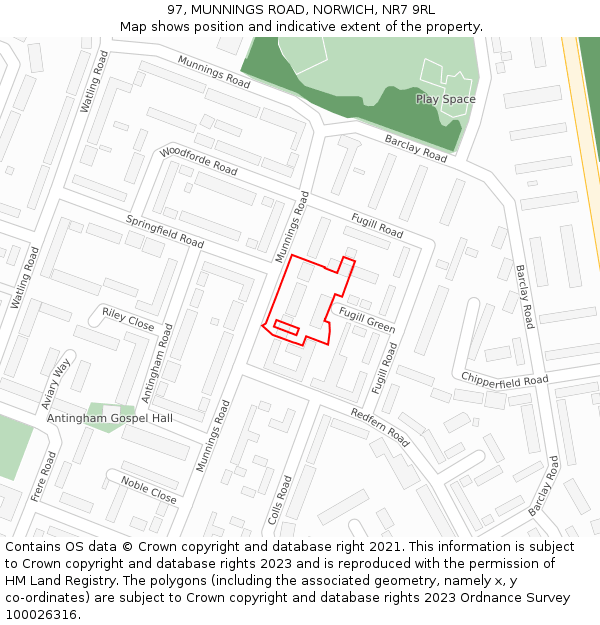 97, MUNNINGS ROAD, NORWICH, NR7 9RL: Location map and indicative extent of plot