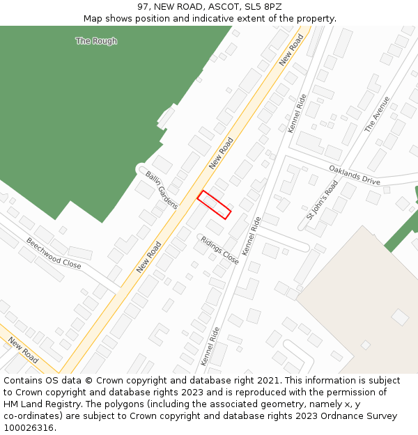 97, NEW ROAD, ASCOT, SL5 8PZ: Location map and indicative extent of plot