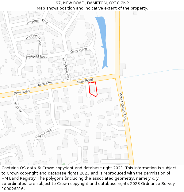 97, NEW ROAD, BAMPTON, OX18 2NP: Location map and indicative extent of plot