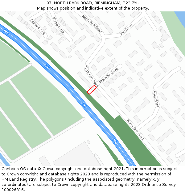 97, NORTH PARK ROAD, BIRMINGHAM, B23 7YU: Location map and indicative extent of plot