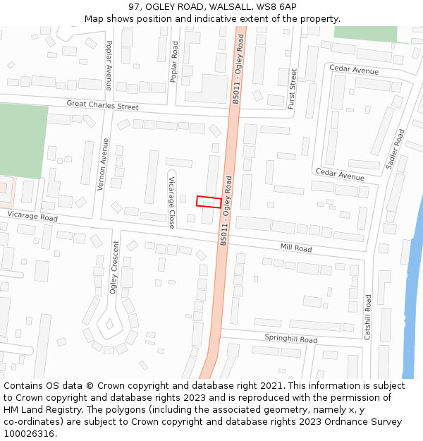 97, OGLEY ROAD, WALSALL, WS8 6AP: Location map and indicative extent of plot