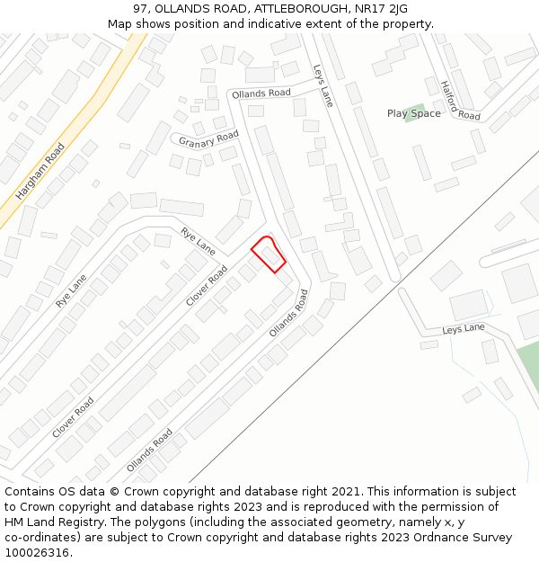97, OLLANDS ROAD, ATTLEBOROUGH, NR17 2JG: Location map and indicative extent of plot