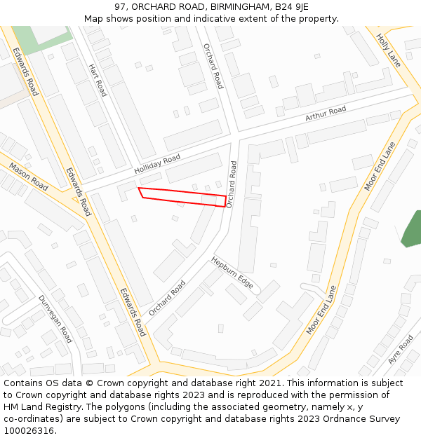 97, ORCHARD ROAD, BIRMINGHAM, B24 9JE: Location map and indicative extent of plot