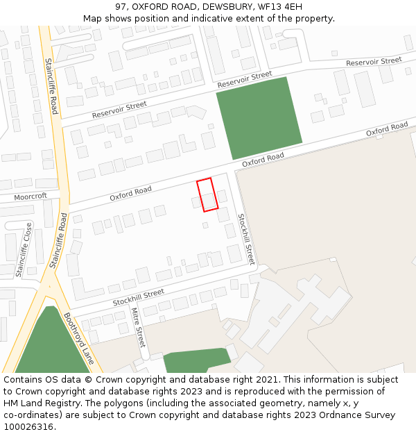 97, OXFORD ROAD, DEWSBURY, WF13 4EH: Location map and indicative extent of plot