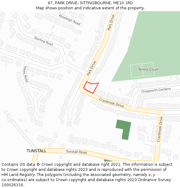 97, PARK DRIVE, SITTINGBOURNE, ME10 1RD: Location map and indicative extent of plot