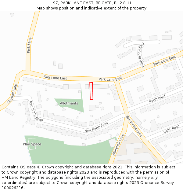 97, PARK LANE EAST, REIGATE, RH2 8LH: Location map and indicative extent of plot