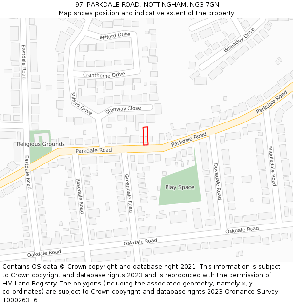 97, PARKDALE ROAD, NOTTINGHAM, NG3 7GN: Location map and indicative extent of plot