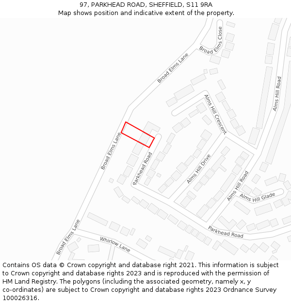 97, PARKHEAD ROAD, SHEFFIELD, S11 9RA: Location map and indicative extent of plot