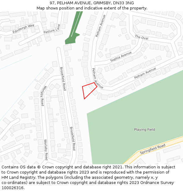 97, PELHAM AVENUE, GRIMSBY, DN33 3NG: Location map and indicative extent of plot