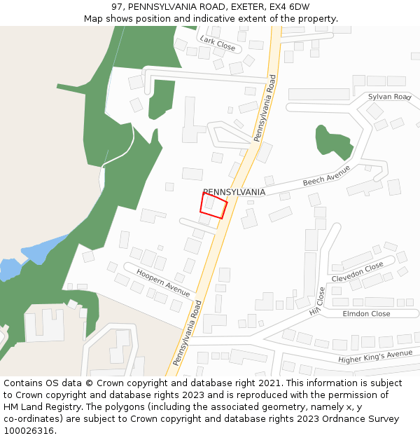97, PENNSYLVANIA ROAD, EXETER, EX4 6DW: Location map and indicative extent of plot