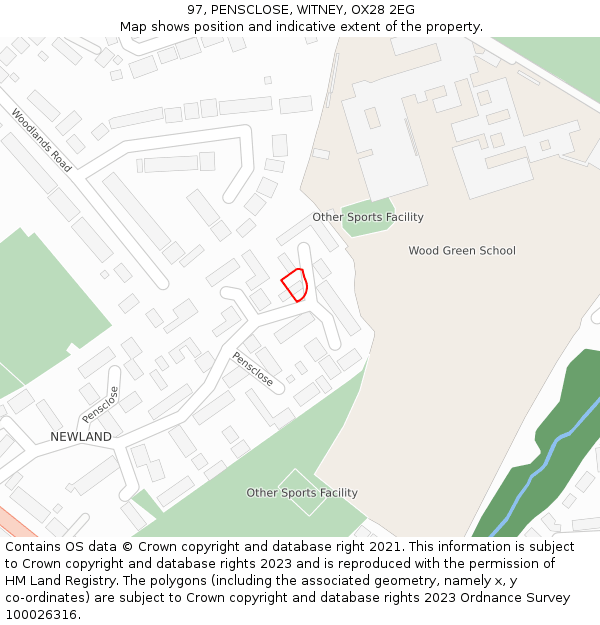 97, PENSCLOSE, WITNEY, OX28 2EG: Location map and indicative extent of plot