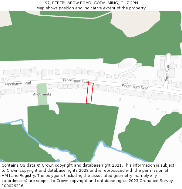 97, PEPERHAROW ROAD, GODALMING, GU7 2PN: Location map and indicative extent of plot
