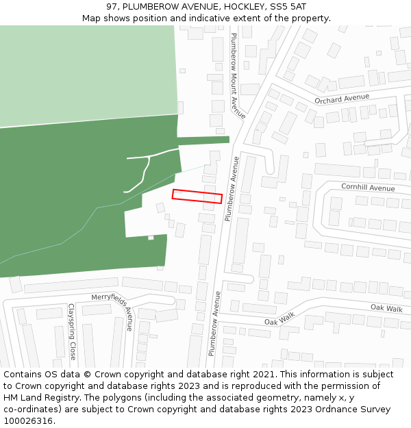 97, PLUMBEROW AVENUE, HOCKLEY, SS5 5AT: Location map and indicative extent of plot