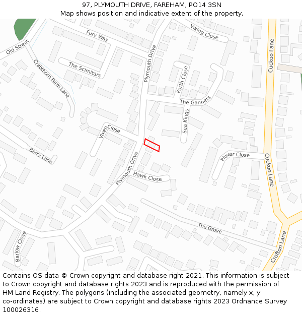 97, PLYMOUTH DRIVE, FAREHAM, PO14 3SN: Location map and indicative extent of plot