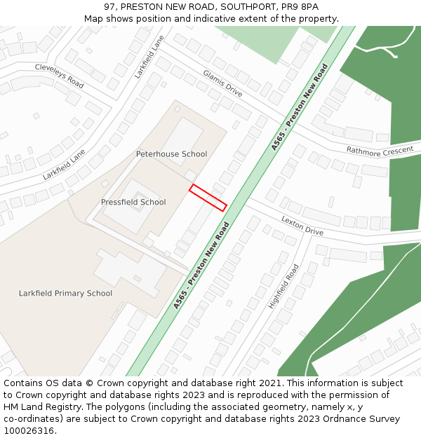 97, PRESTON NEW ROAD, SOUTHPORT, PR9 8PA: Location map and indicative extent of plot