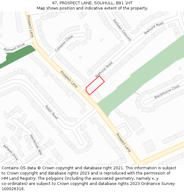 97, PROSPECT LANE, SOLIHULL, B91 1HT: Location map and indicative extent of plot