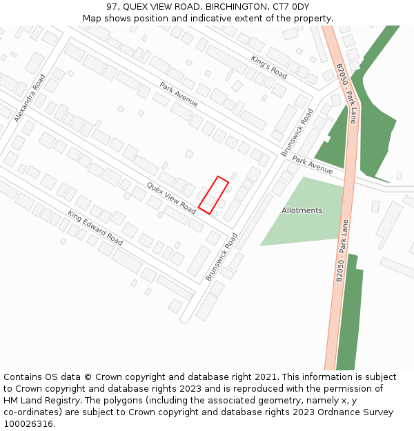 97, QUEX VIEW ROAD, BIRCHINGTON, CT7 0DY: Location map and indicative extent of plot