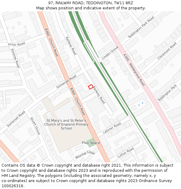 97, RAILWAY ROAD, TEDDINGTON, TW11 8RZ: Location map and indicative extent of plot